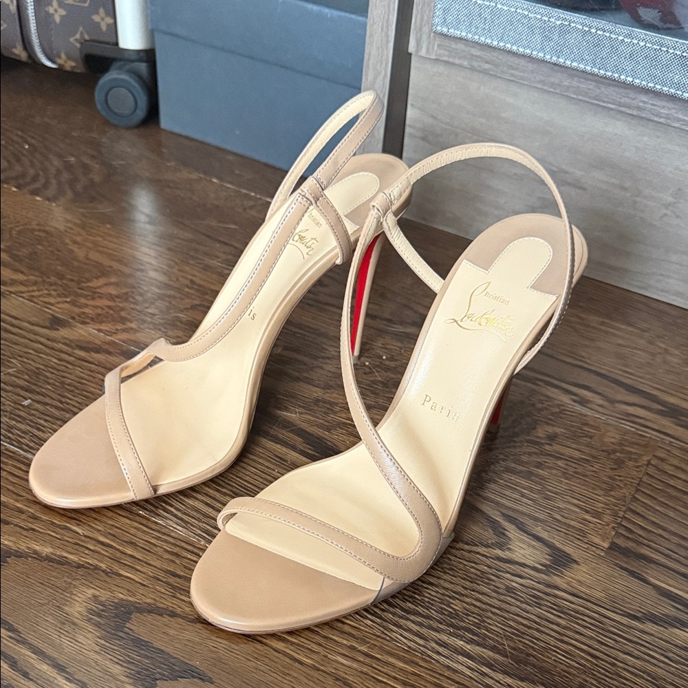 Christian Louboutin Beige Nude Open-Toe Slingback Heels